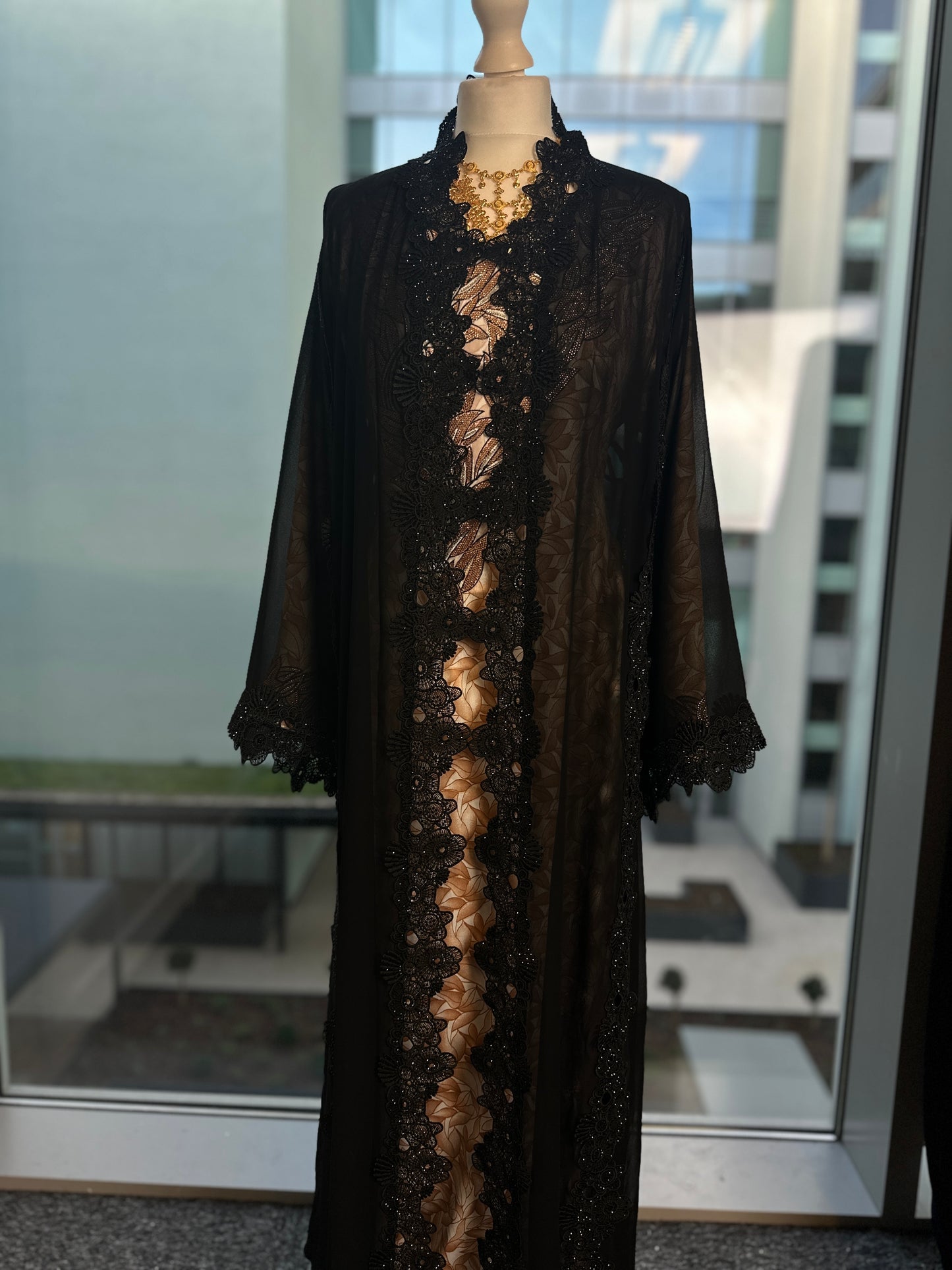 Black chiffon flowers abaya with hijab included