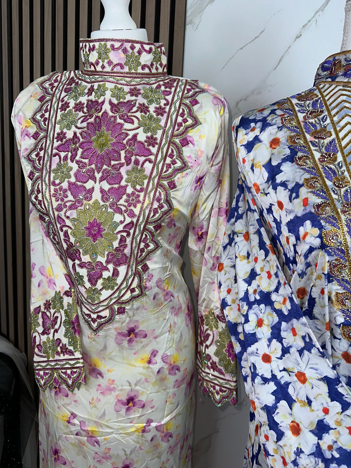 Purple and white high neck premium silk mkhawar