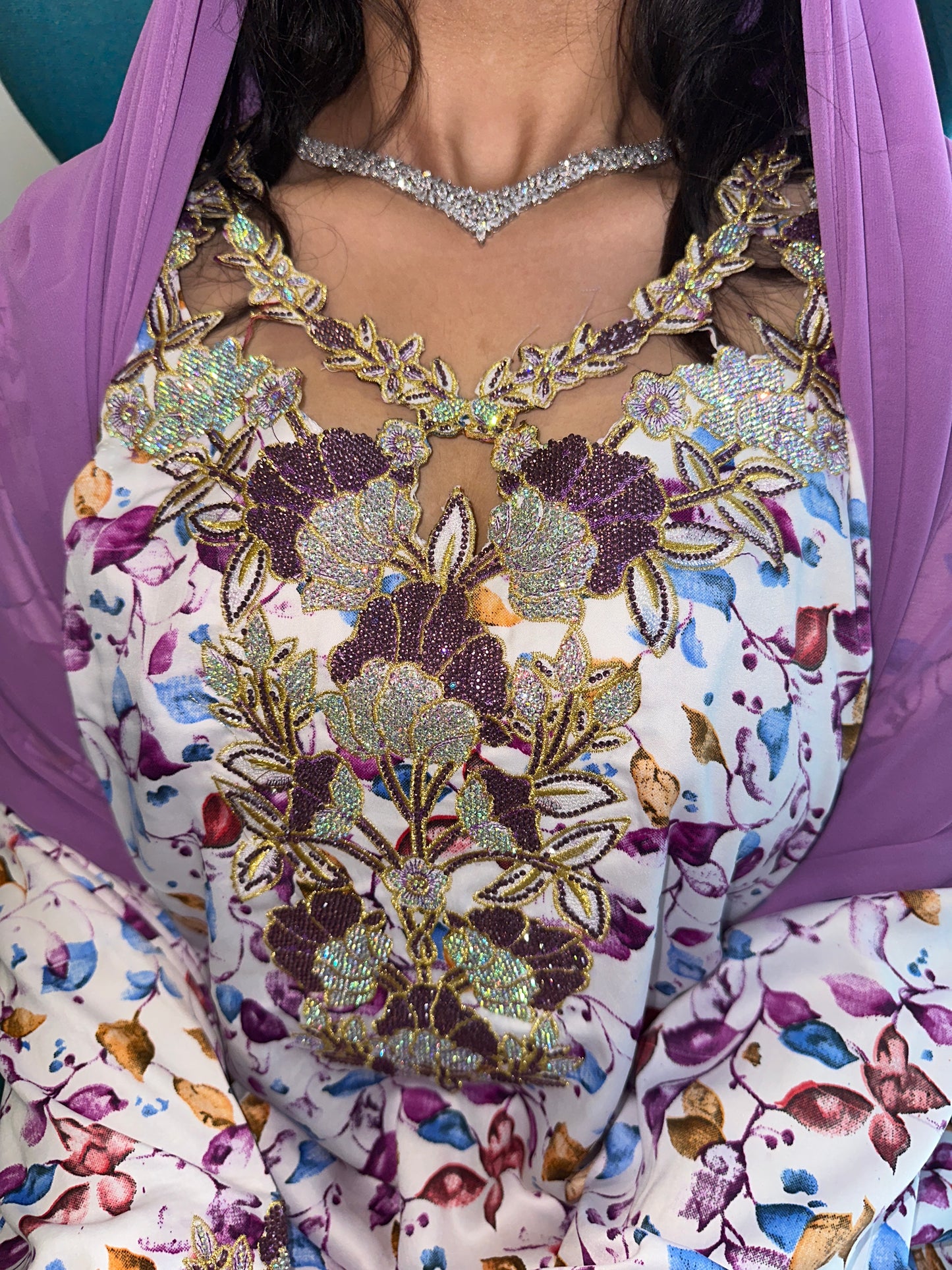 Purple2 and white mkhawar with matching Shiela