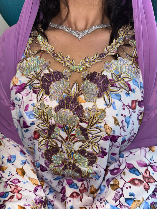 Purple2 and white mkhawar with matching Shiela