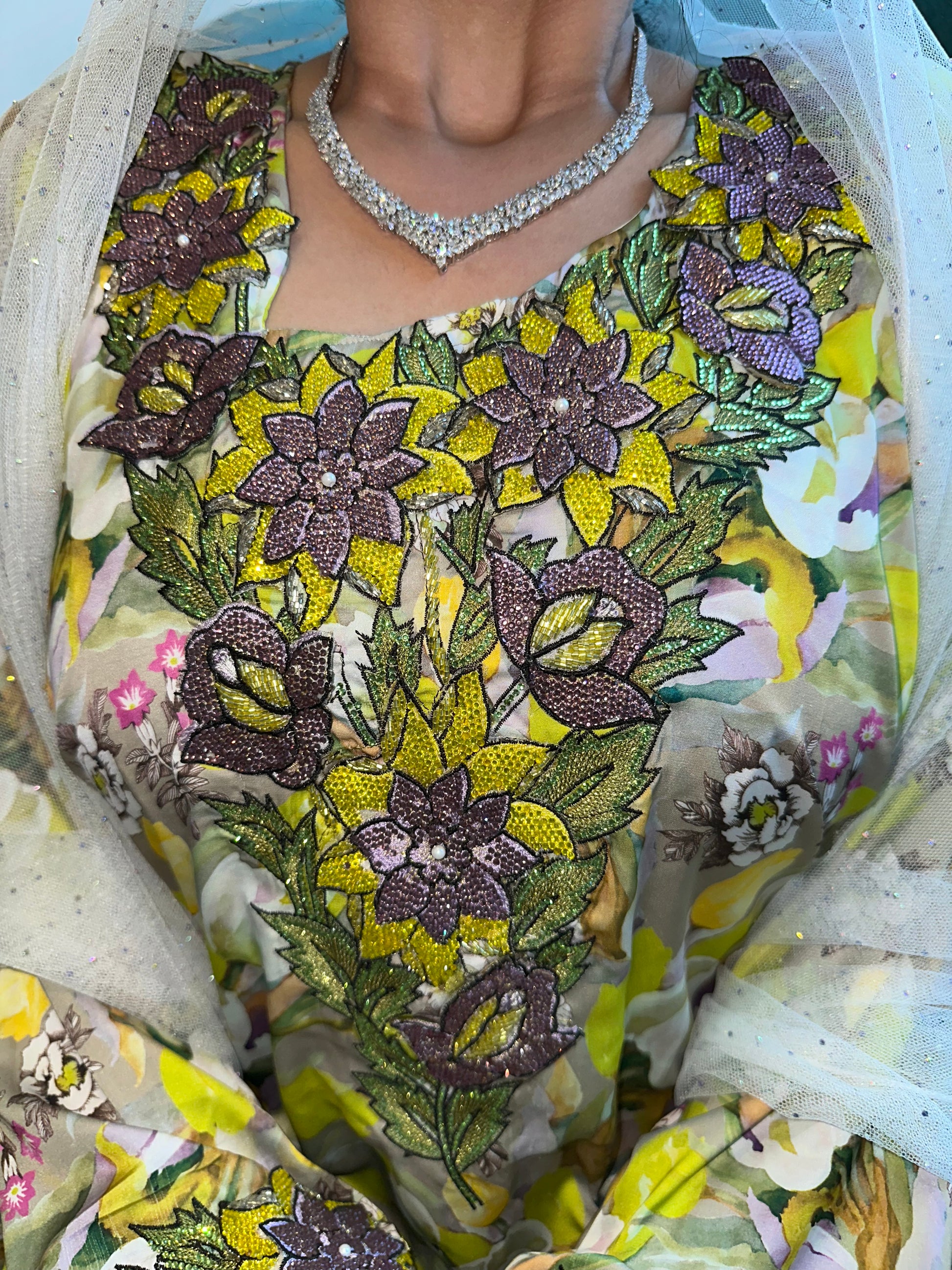 Green and purple mkhawar pure silk mkhawar