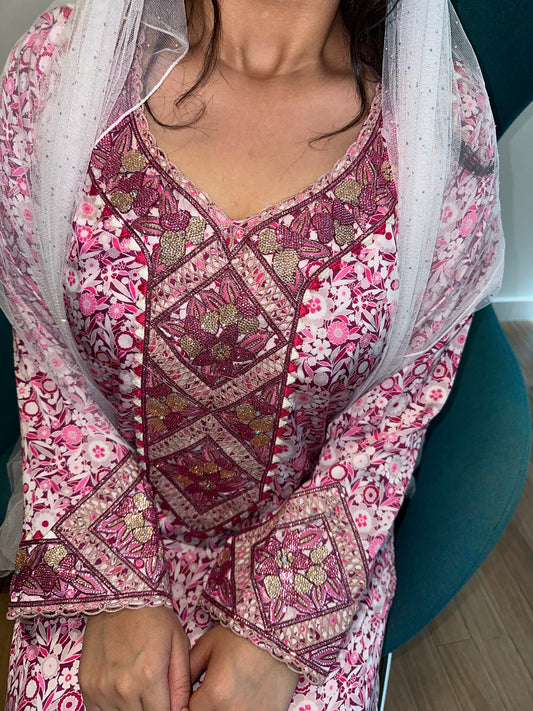 Pink pure silk mkhawar
