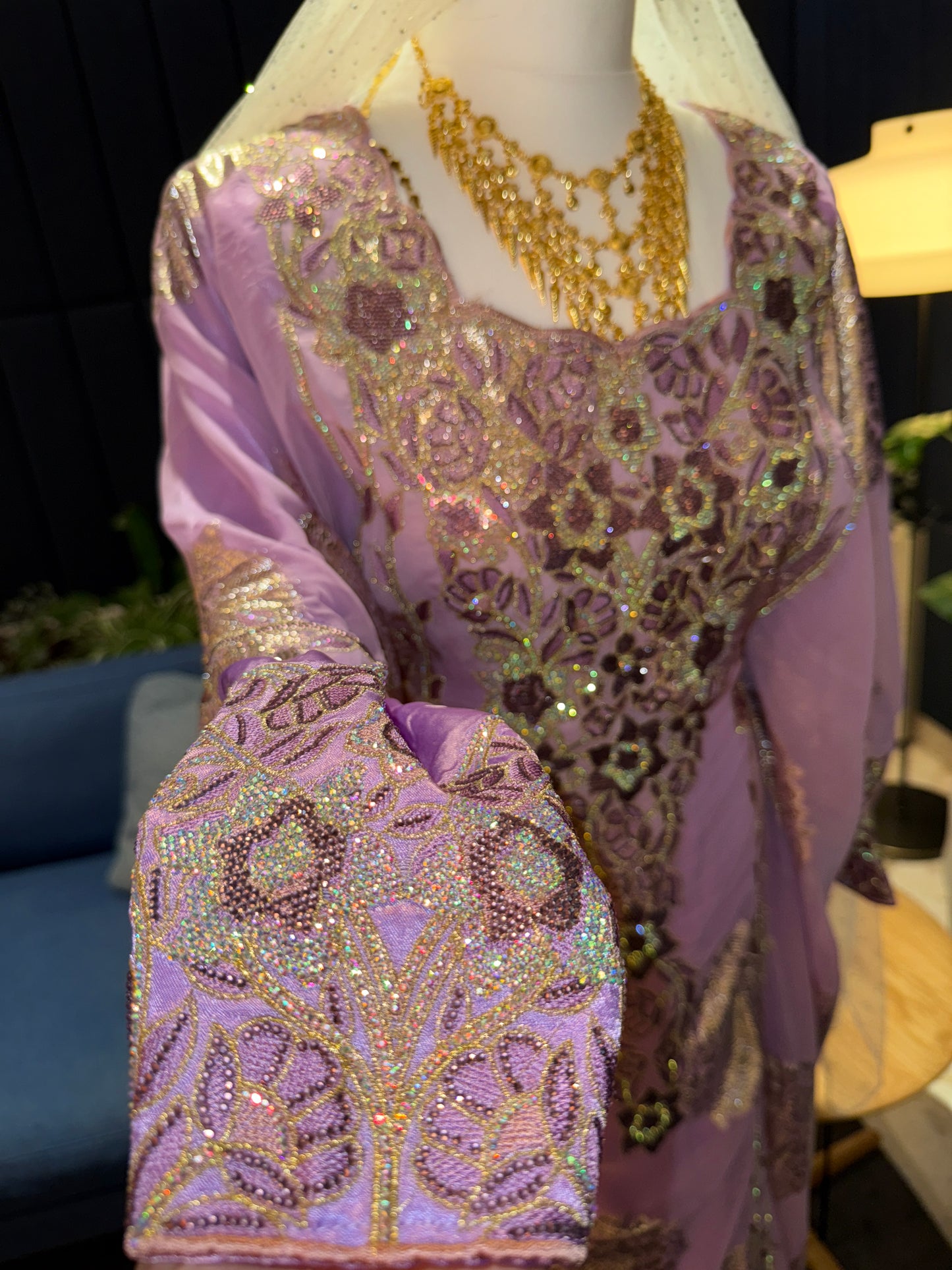 Purple2 Emirati Thobe two pieces with belt inside