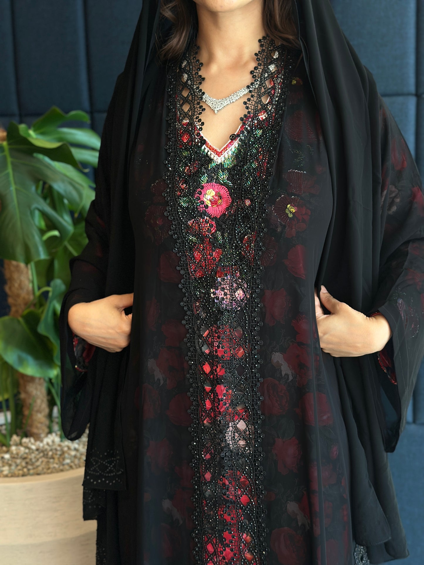Chiffon abaya with kasarat and hijab