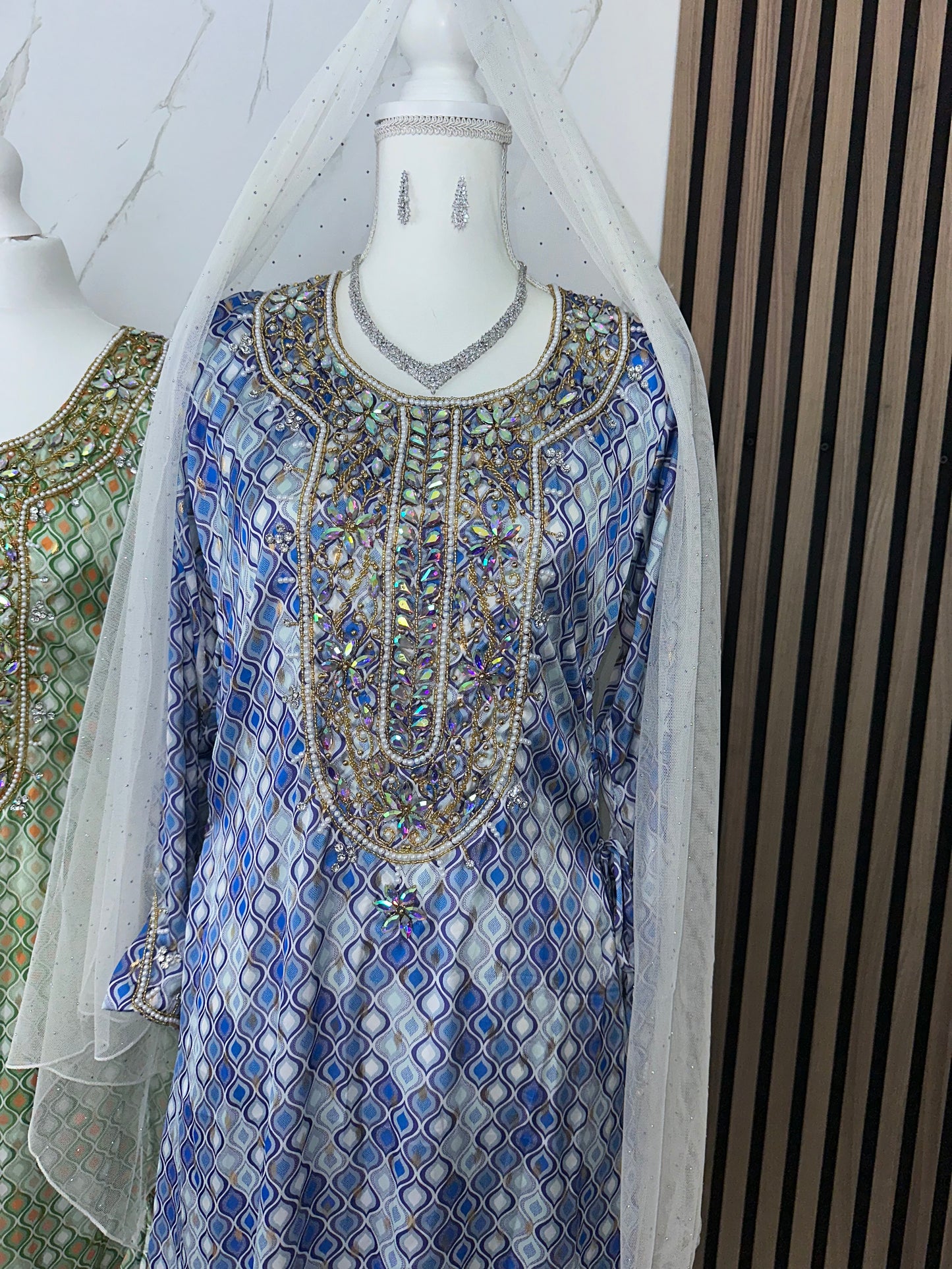 Blue mkhawar pure silk handmade work and corse on both sides