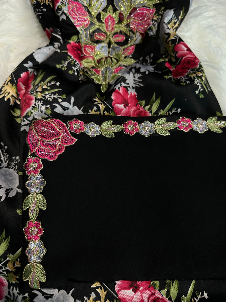 Black and red floral Mukhawar with matching hijab