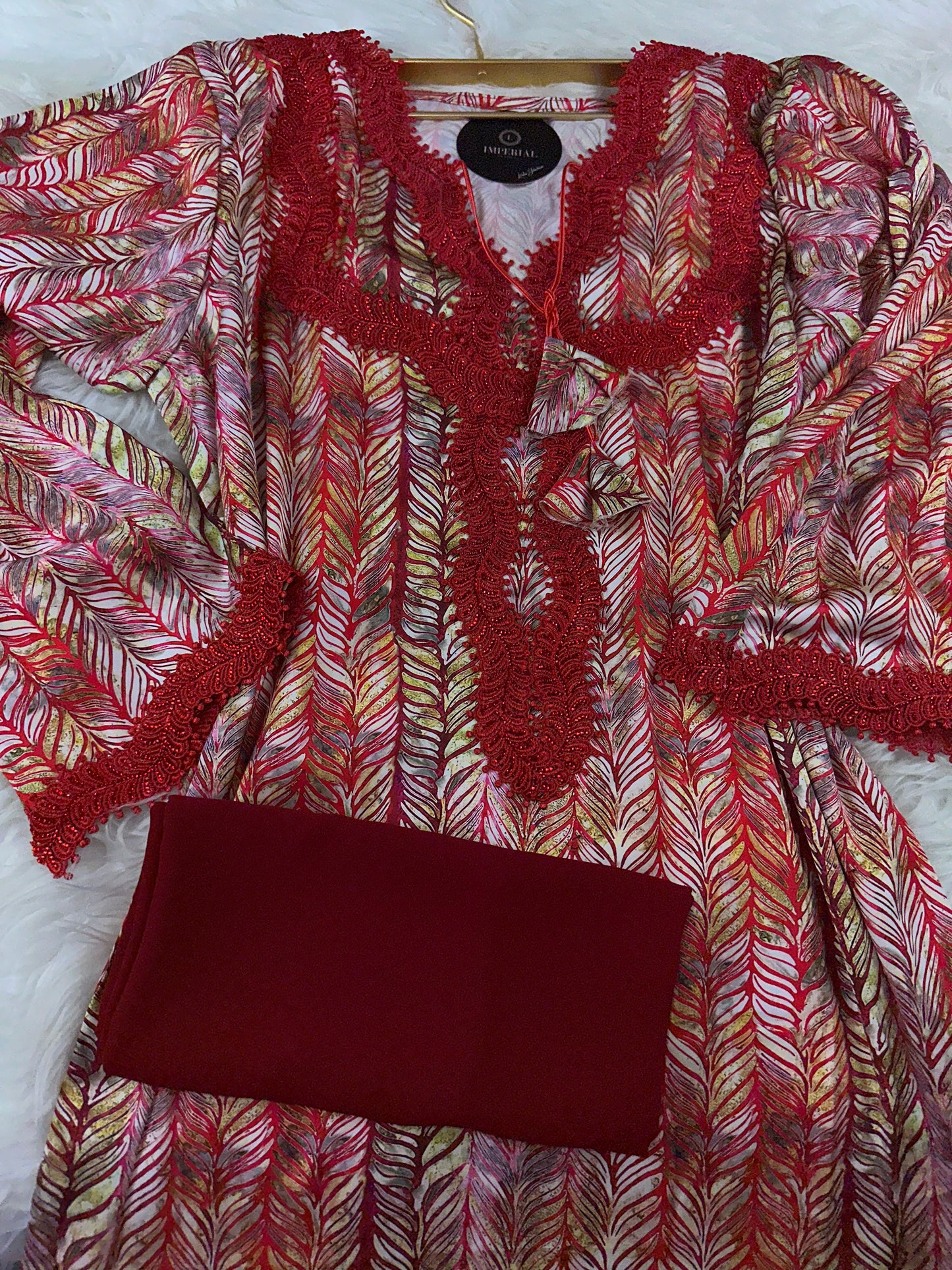 Red pure silk mukhawar with hijab