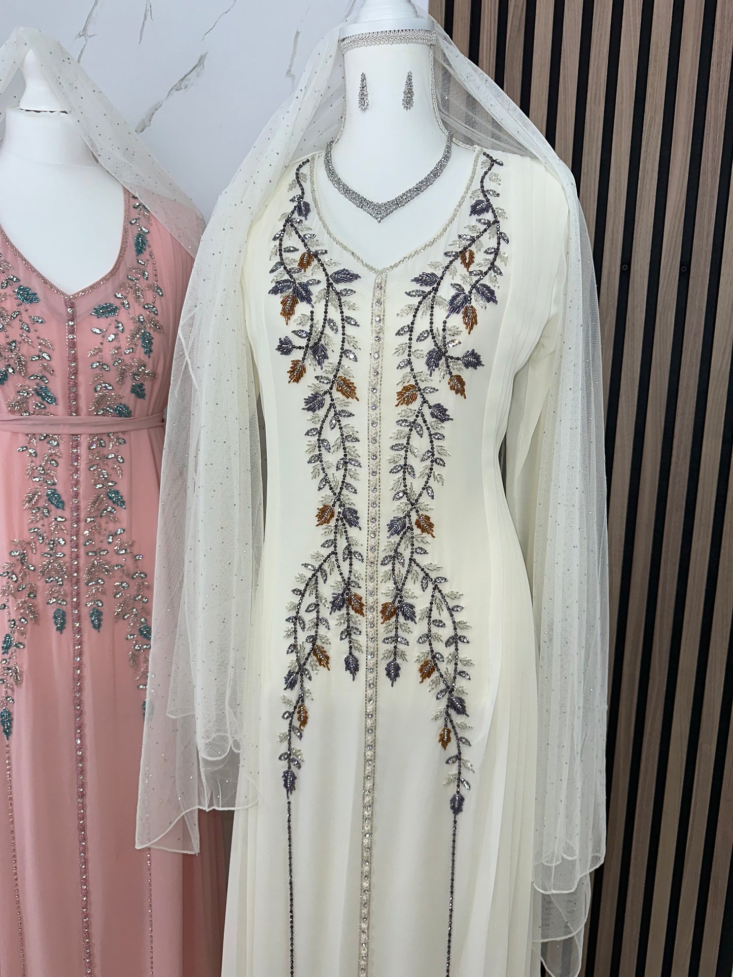 Double chiffon caftan dress with handmade work with Sheila chiffon