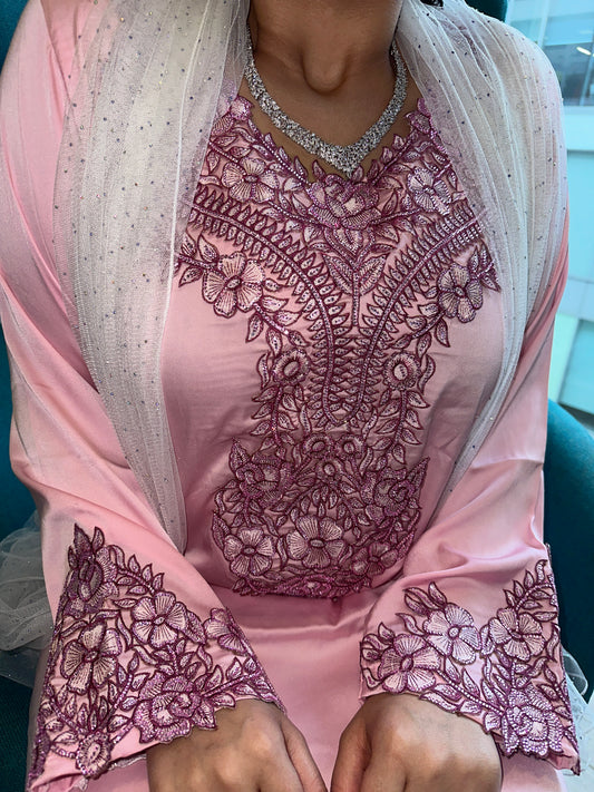 Pink mkhawar pure silk