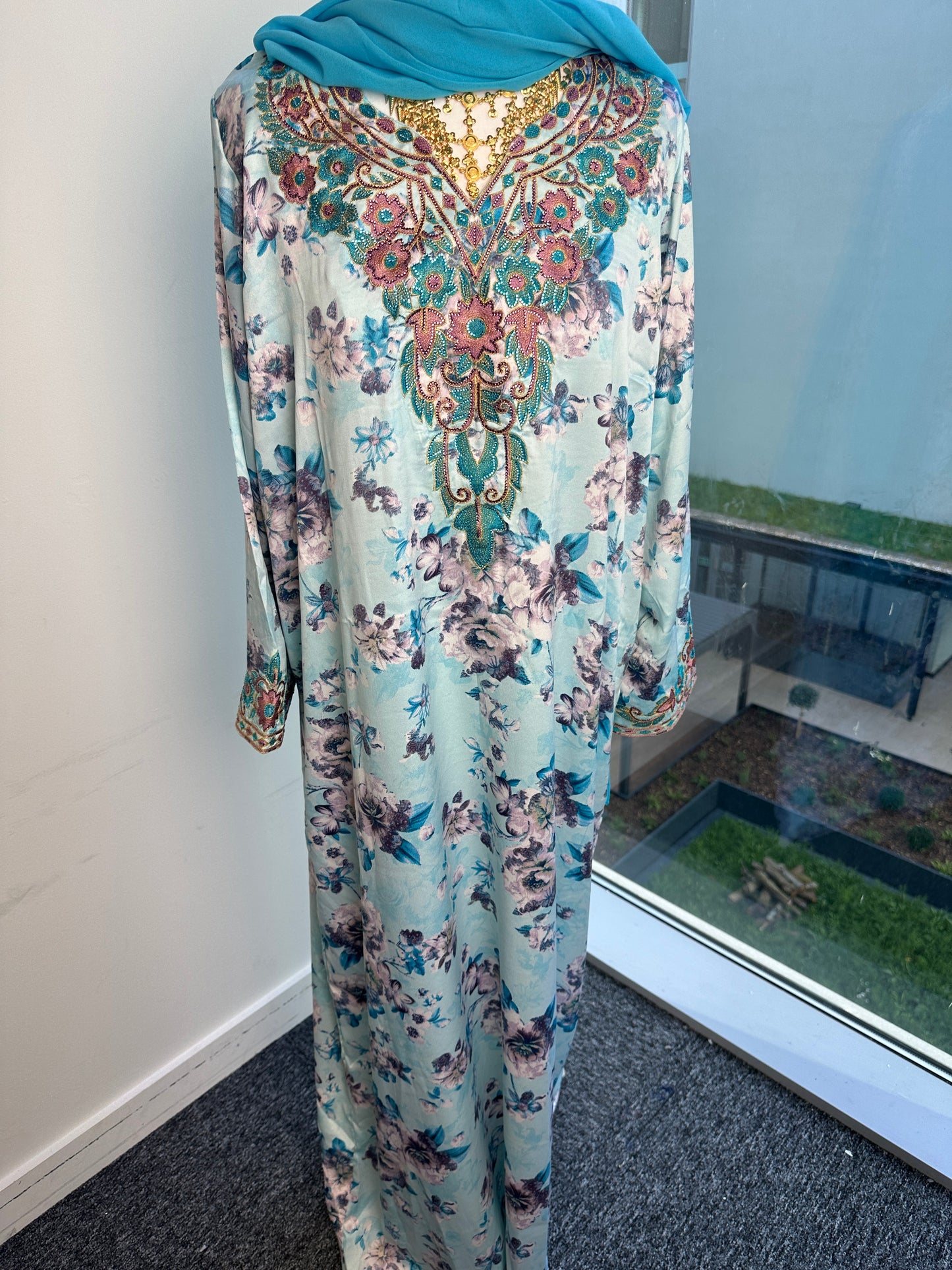 Light blue Mukhawar with matching Sheila