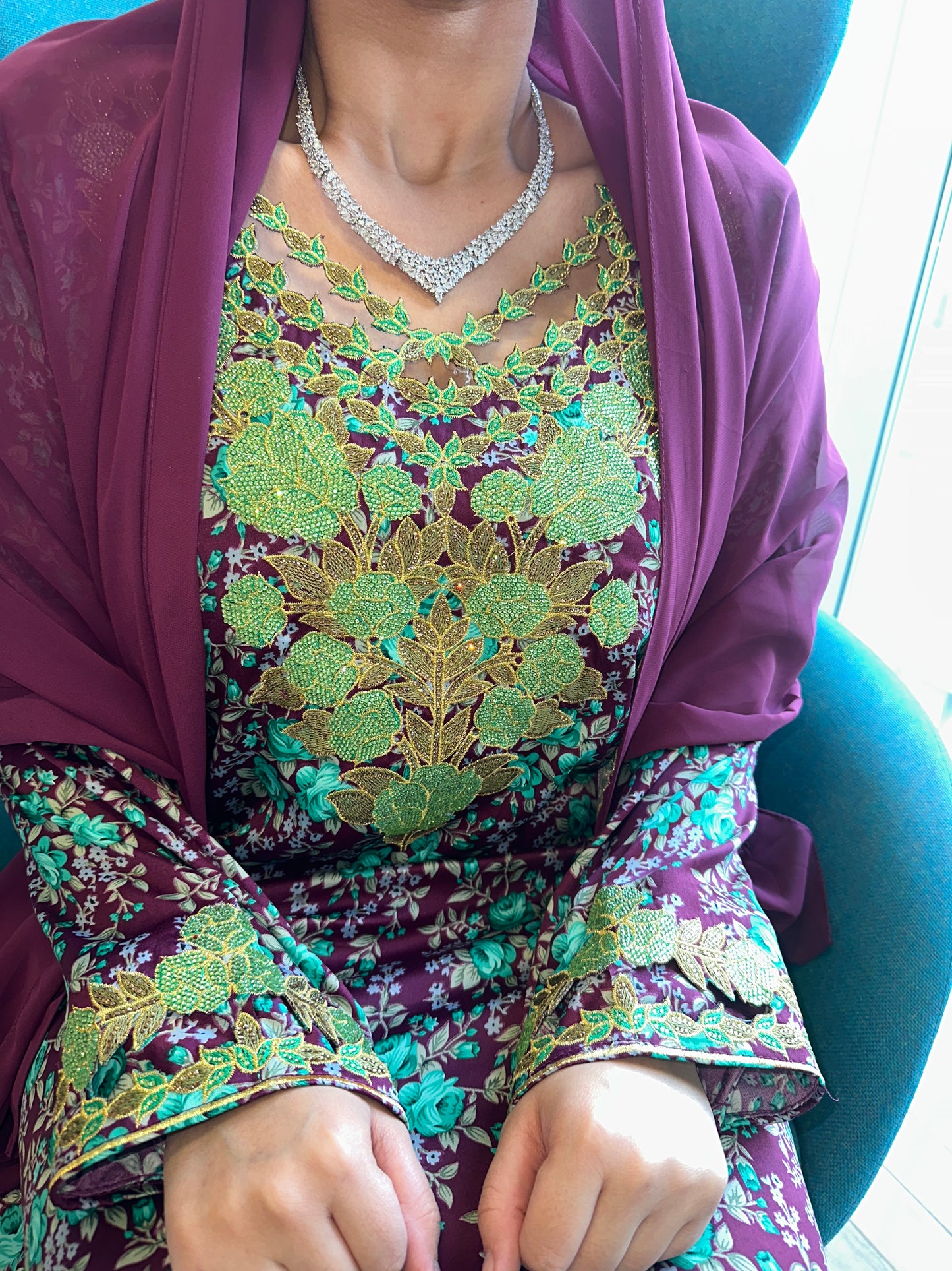 Dark purple with green