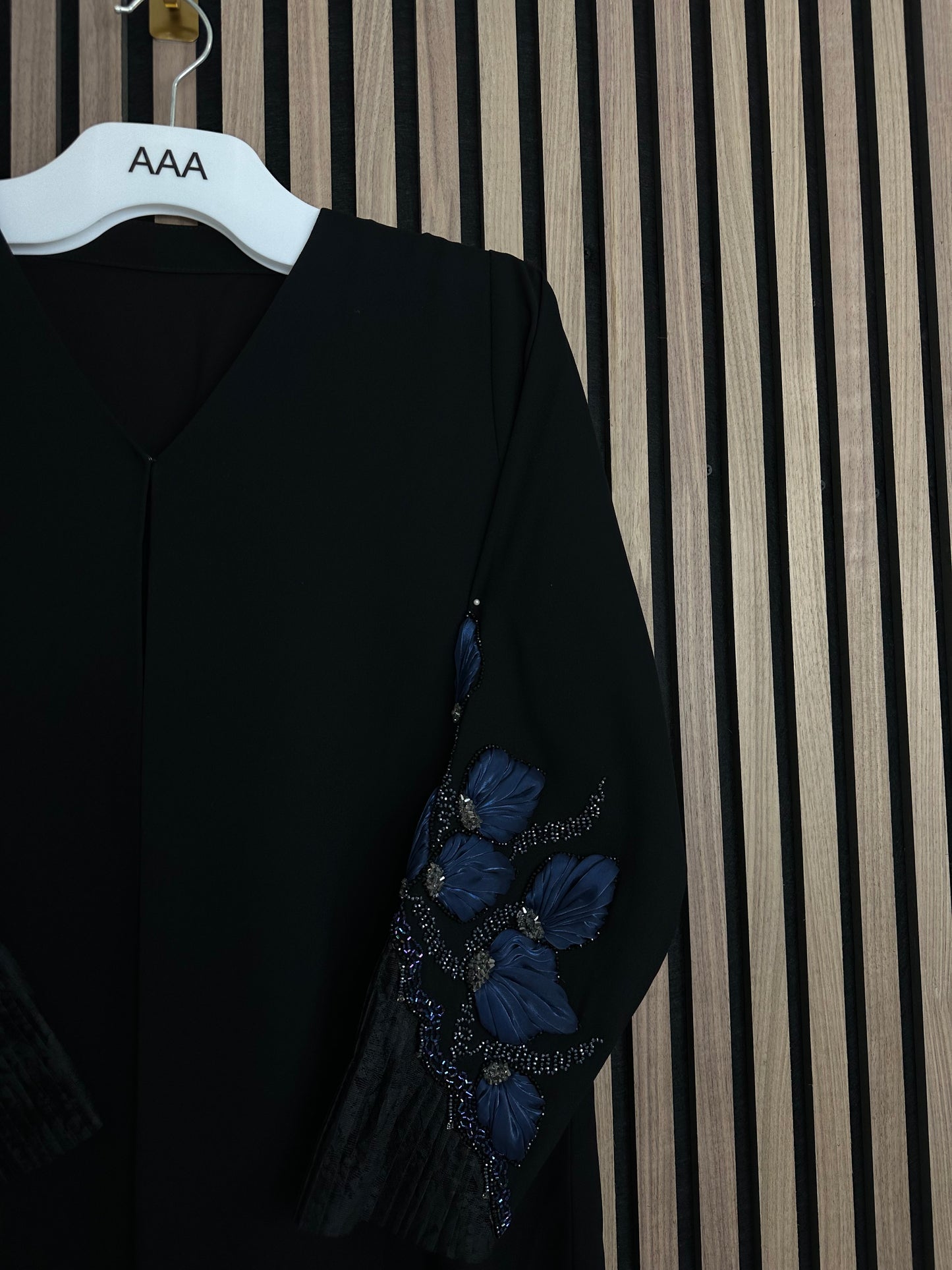 Black and blue abaya with matching Sheila and handmade work on the sleeves