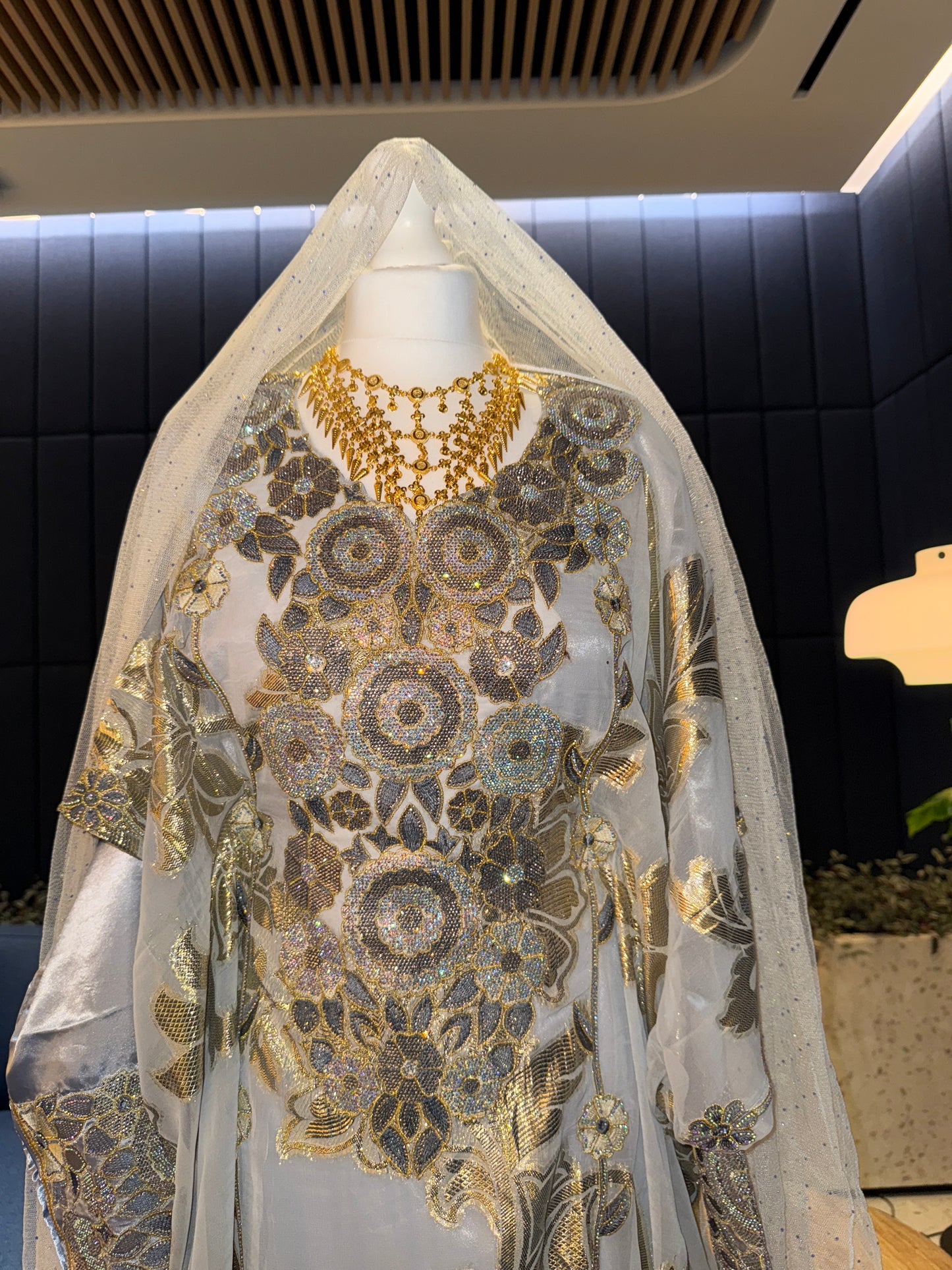 Grey/ blue sky Emirates Thobe with two pieces and belt inside