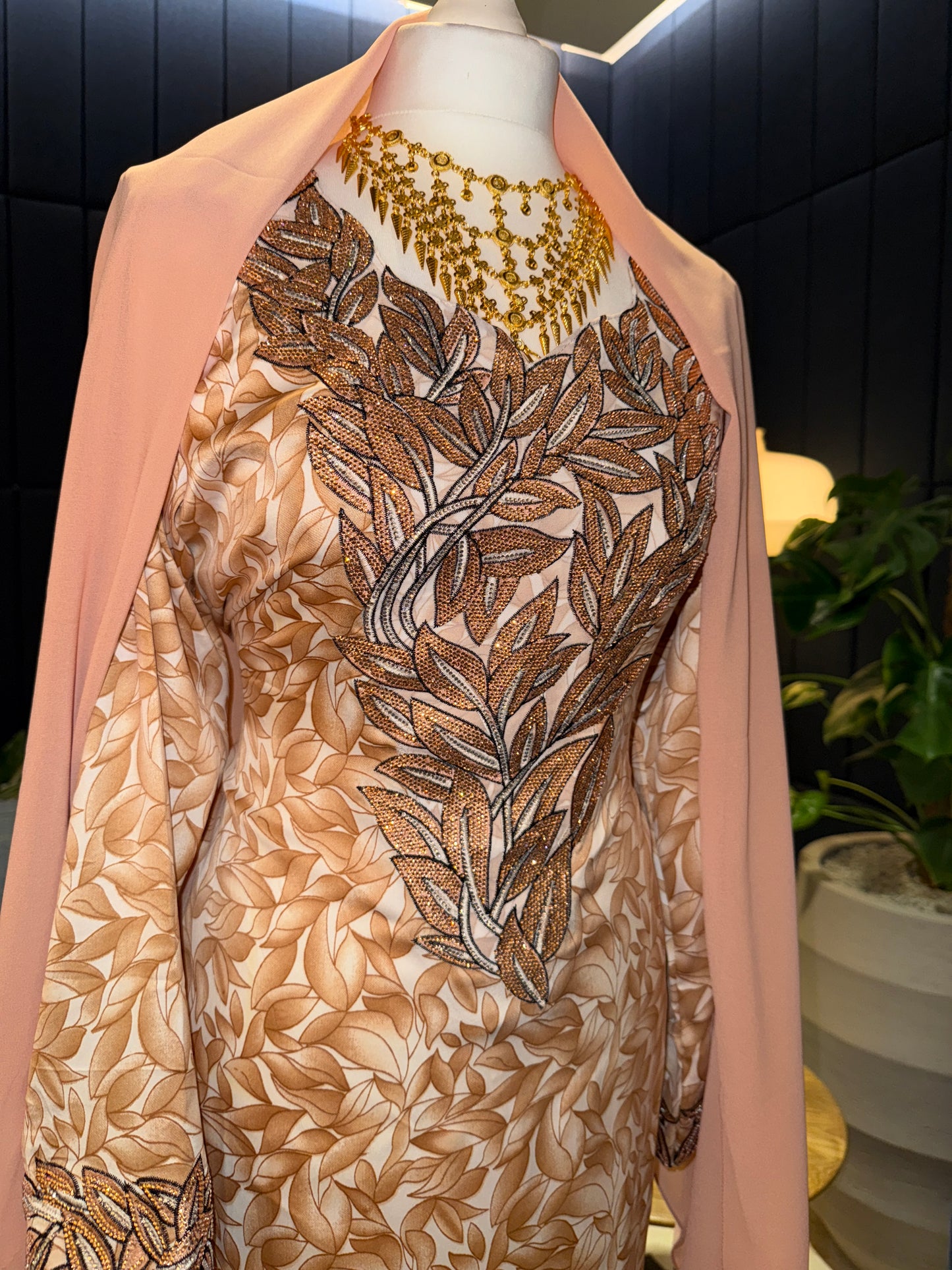 Peach mukhawar with hijab and corset back