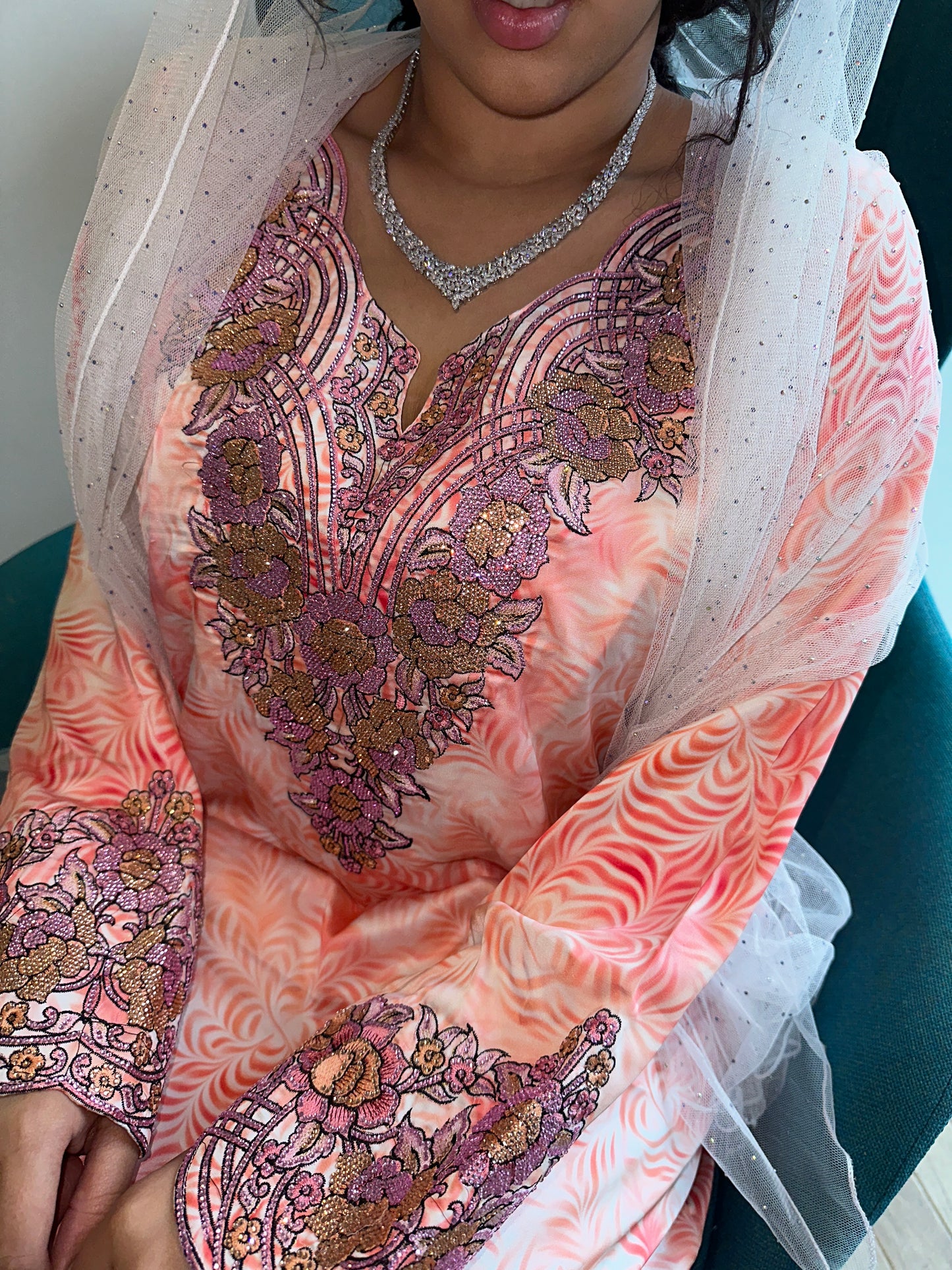 Salmone color mkhawar pure silk with corset back