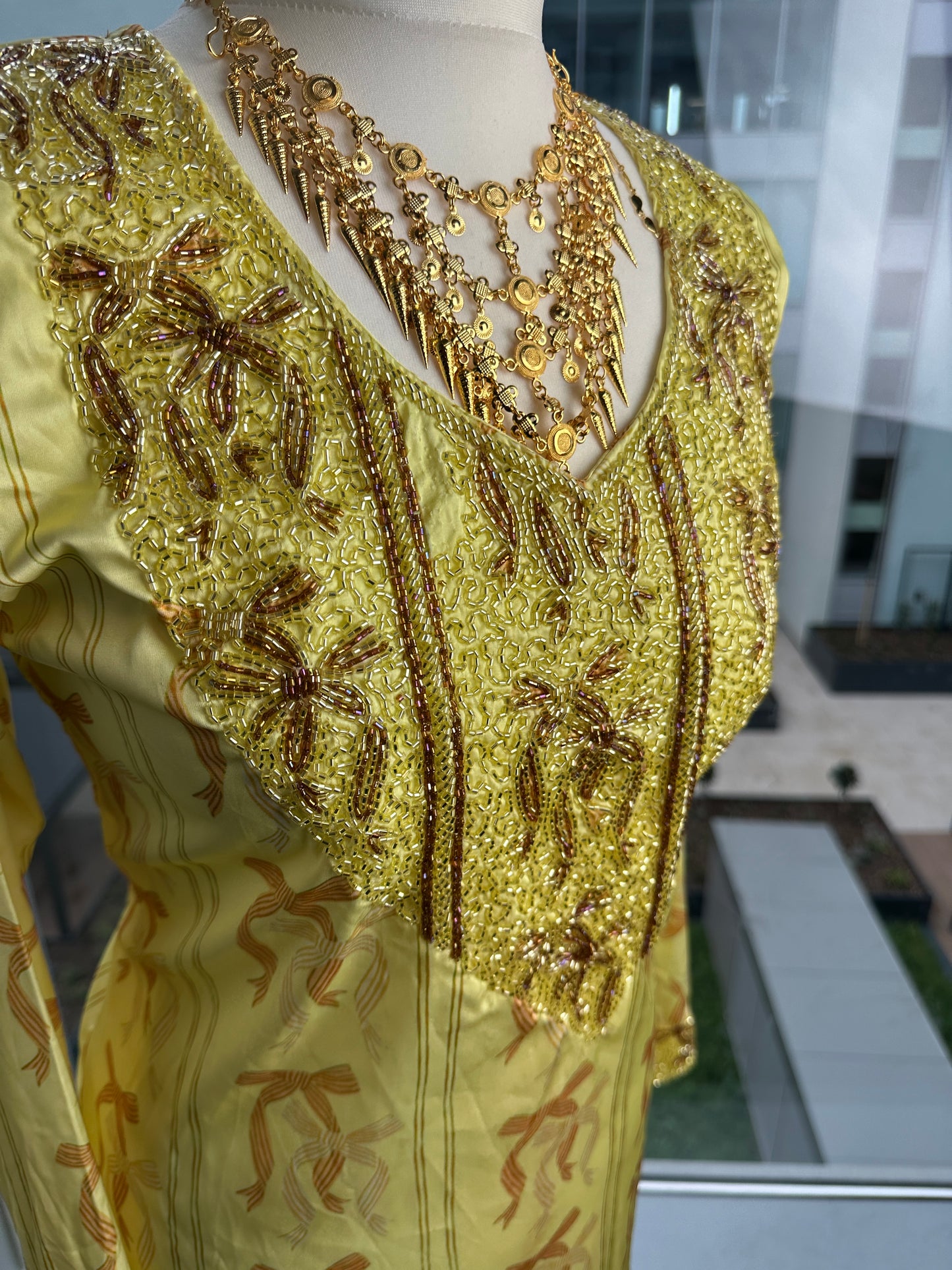 Yellow bow Mukhawar with corset