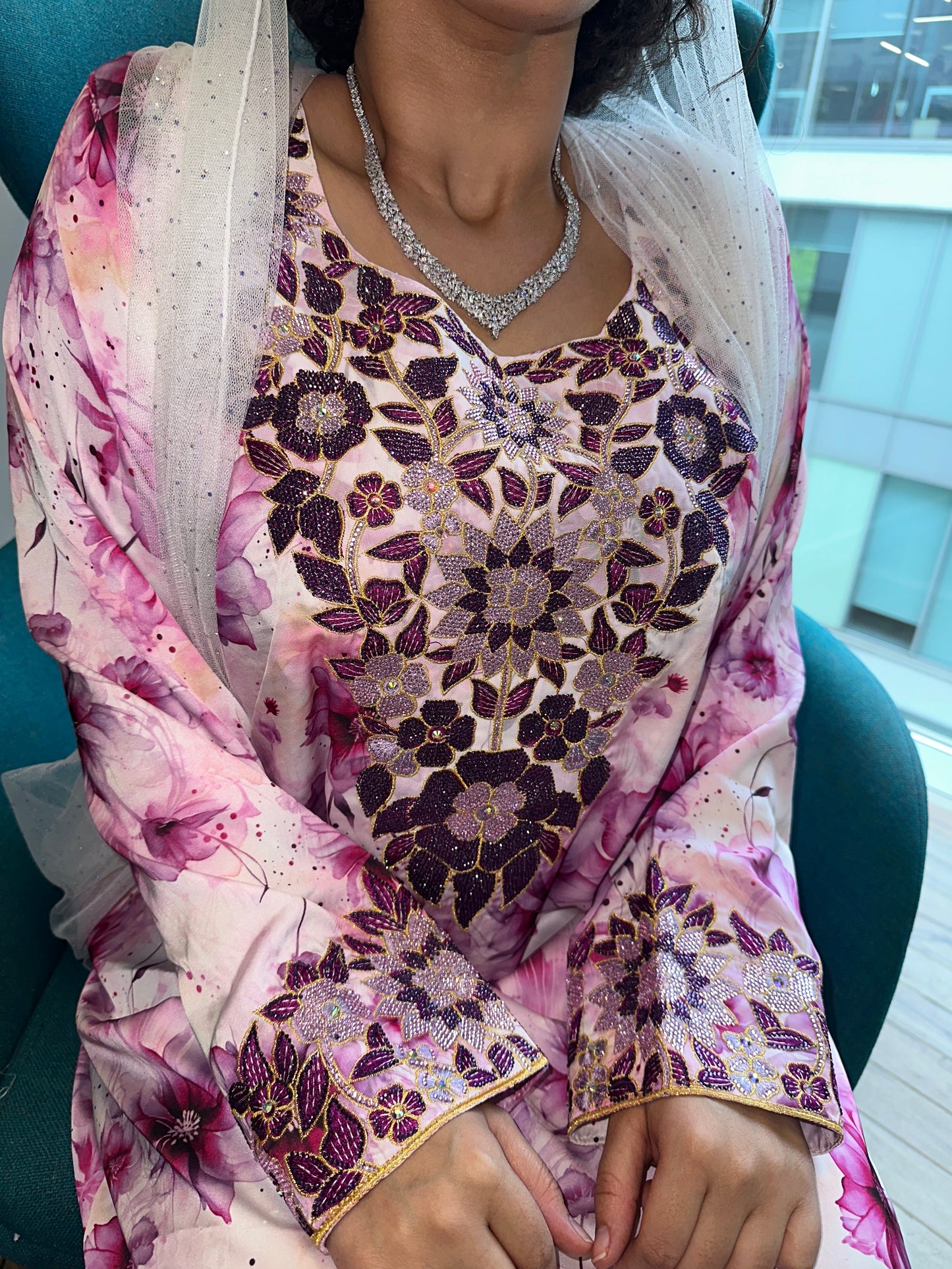 Pink pure silk mkhawar
