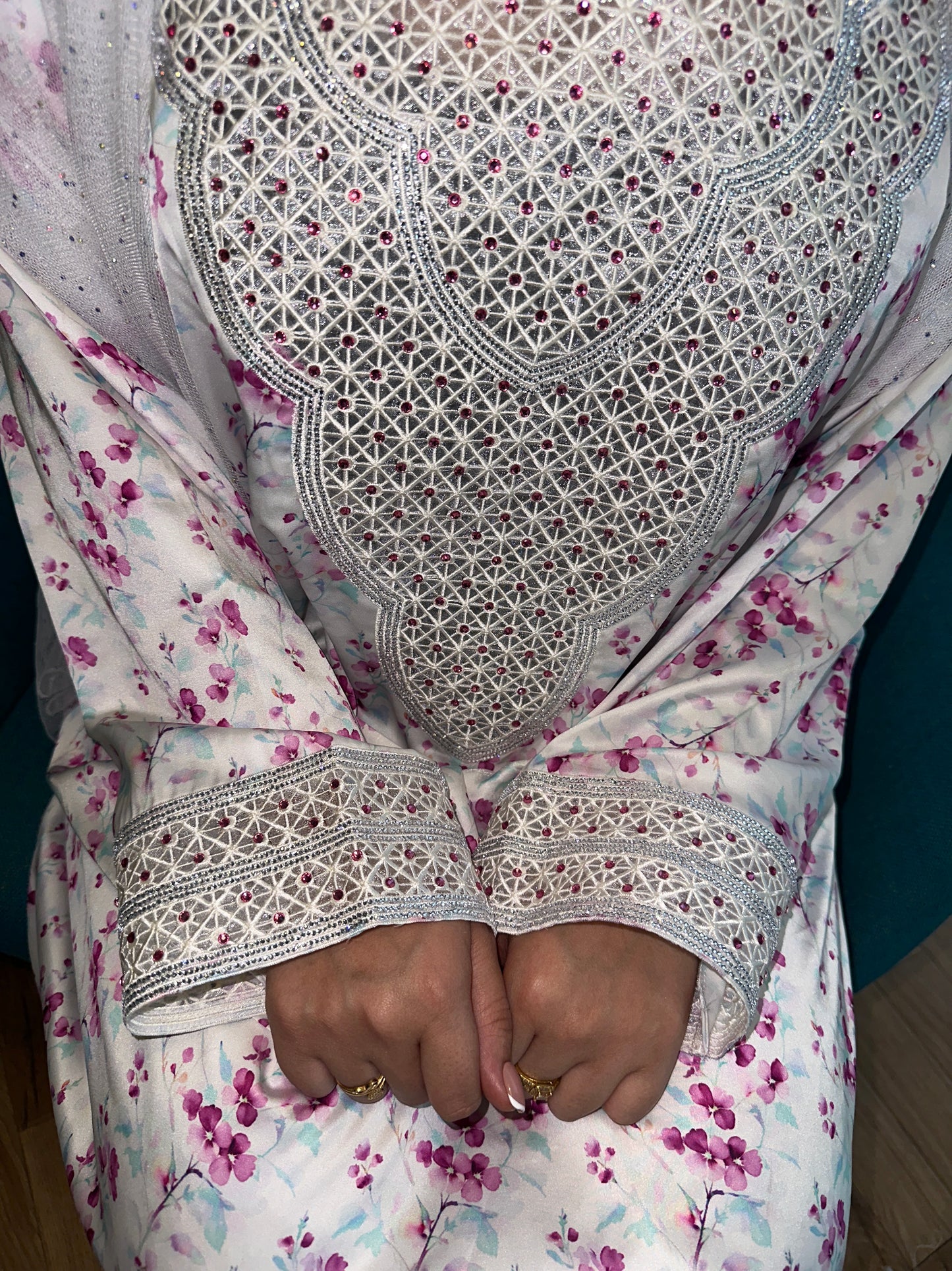 White and purple mkhawar pure silk wit corset back