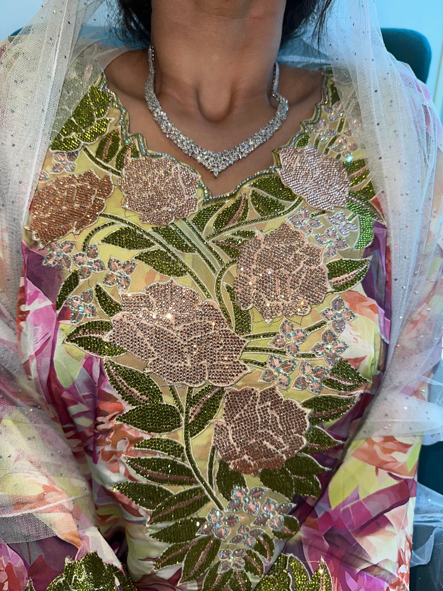 Pink and green pure silk mkhawar