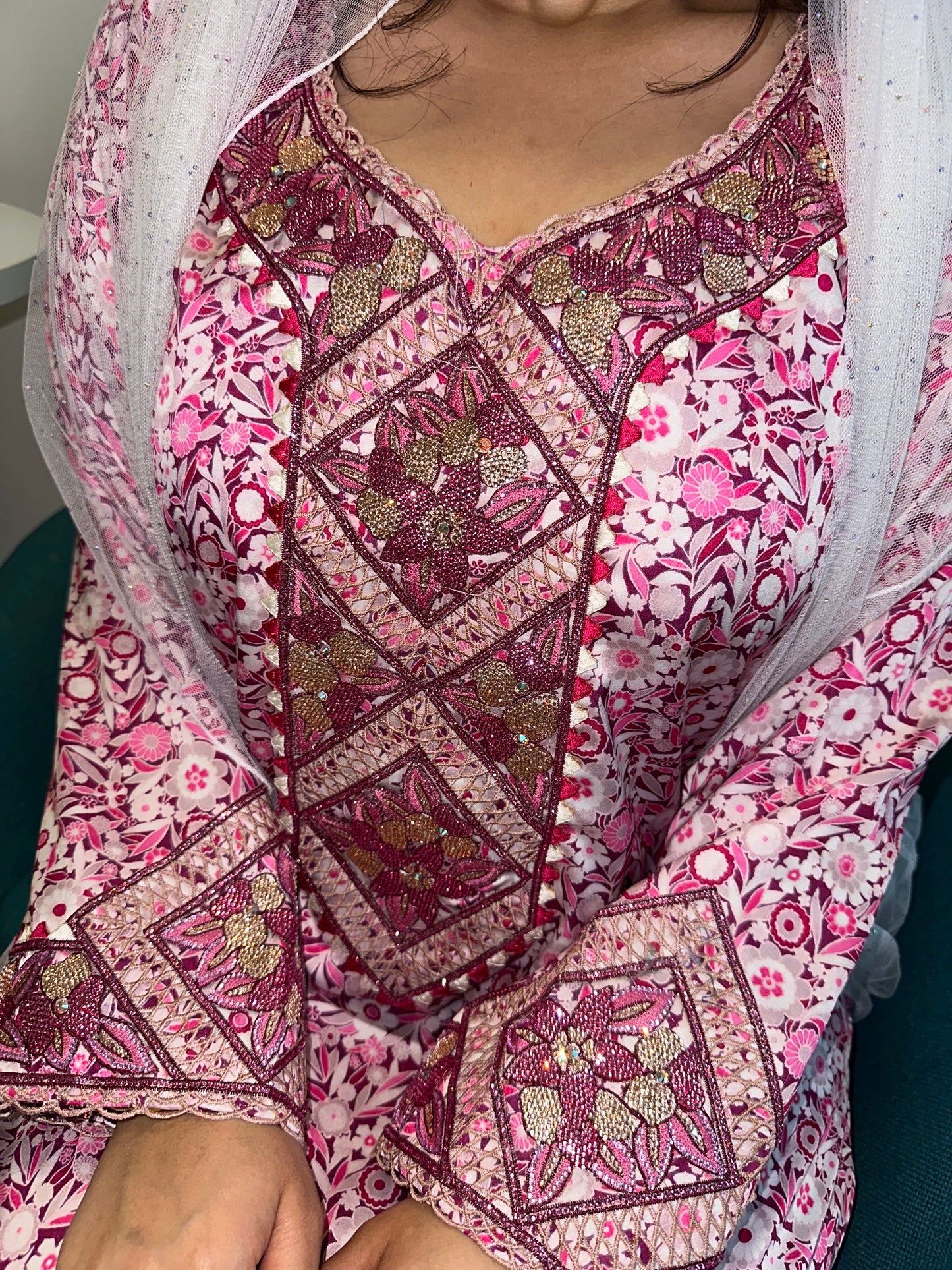 Pink pure silk mkhawar