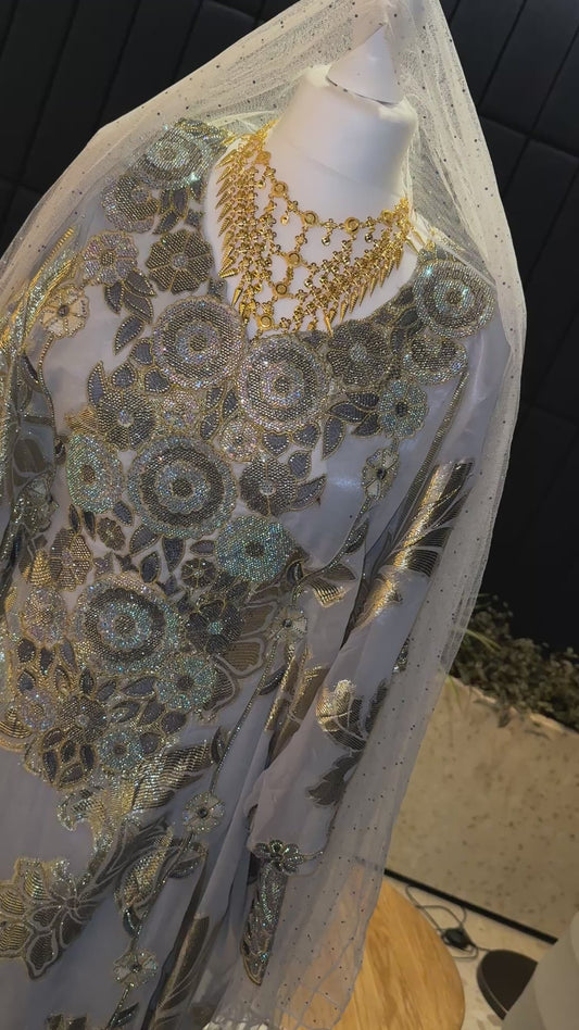 Grey/ blue sky Emirates Thobe with two pieces and belt inside