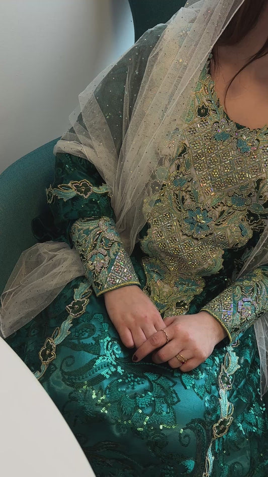 handmade green Emirates thobe, two piece