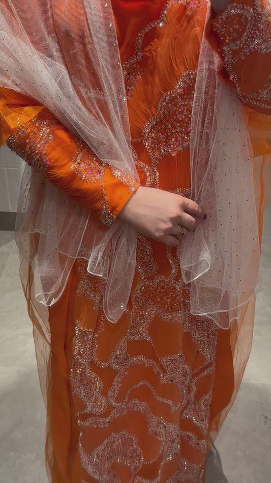 Orange dress handmade work