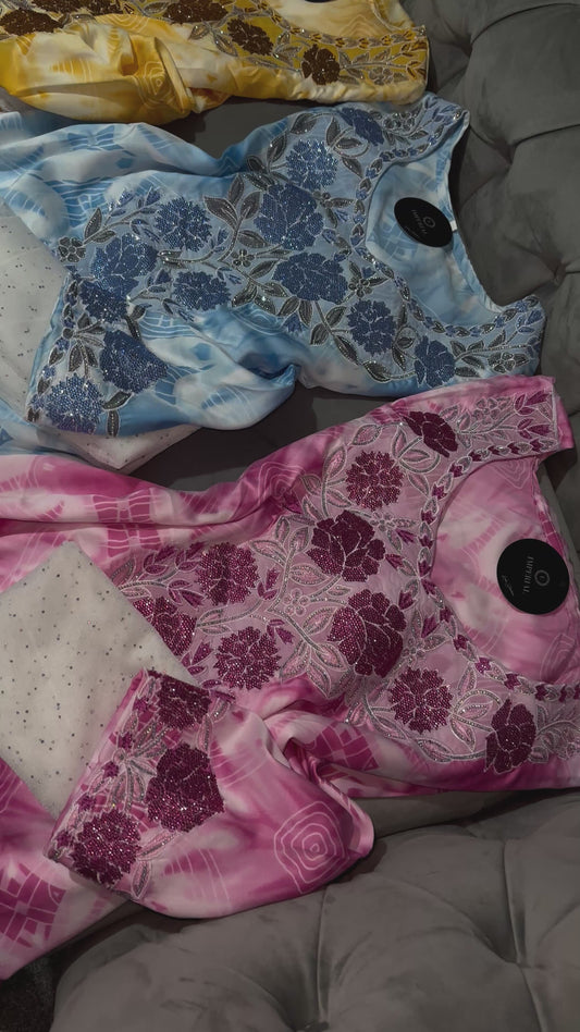 Pink, blue, salmon, turquoise and mustard colors mkhawars