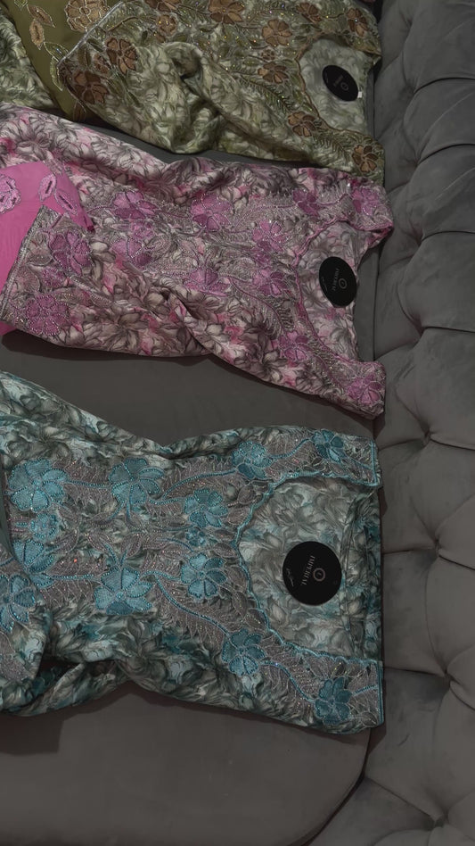 Green, blue, pink and purple mkhawars with matching Shiela