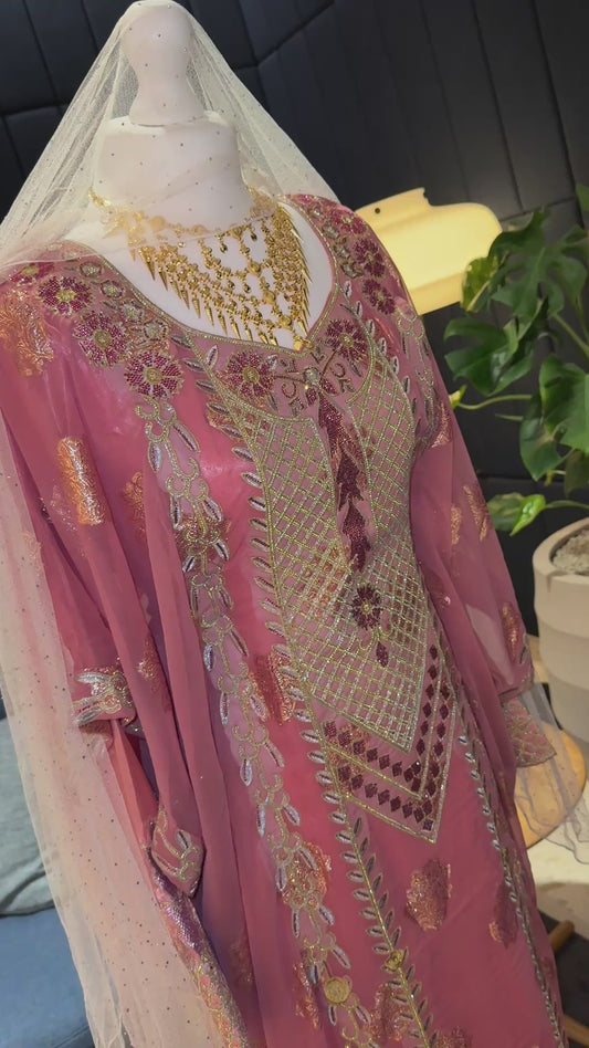 Pink3 Emirati Thobe two pieces with belt inside