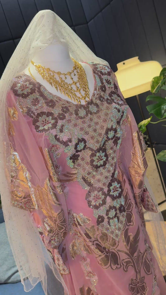 Pink Emirati Thobe two pieces with belt inside