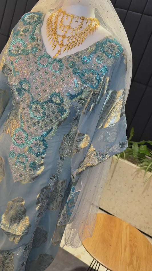 Emerati blue Thobe two pieces with belt inside